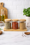 21.5X9 cm Set of 3 Bamboo Vacuum-Sealed Glass Barosilicate Spice Jars with Bamboo Stands, - 2