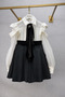 Girl's Black and White Collared Evening Dress with Scarf Detail - 5