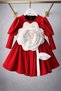 Girl's Red and White Big Flower Detailed Evening Dress - 5