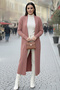 Corded Fabric Knitwear Cardigan with Handle Buttons R7146 Dusty Rose