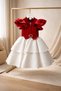 Girl's Red Velvet Bow White Layered Evening Dress