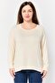 Women Round Neck Long Sleeve Plain Top, Ivory