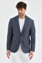 Mathus Men's Navy Blue Polyviscon Fabric Crowbar Patterned Slim Fit Mono Collar Sports Blazer Jacket - 5