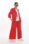 Women's red summer elastic waist loose leg t-shirt Printed 3-piece linen set - 3