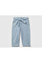 Baby Girl Light Blue Floral Pattern Tie Waist Denim Pants