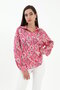Pink Ethnic Patterned Lightweight Flowy Regular Fit Satin Surface Comfortable Fit Stylish Satin Shirt Blouse