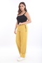 Women's Yellow Summer Pockets Zippered Pipe Leg Trousers - 3