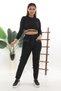 Women's Black Seasonal Leather Paneled Zipper Detailed Lace up Trousers