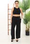 Women's Black Summer Elastic Waist Stone Printed Pants