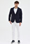 Yunix Men's Dark Navy Blue Polyviscose Fabric Slim Fit Self-Wiping Mono Collar Sports Blazer Jacket - 7