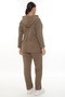Women's Tan Winter Zippered Faux Leather Paneled Piece Velvet Set with Elastic Waist - 4