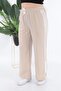 Women's Beige Summer Elastic Waist & Lace-Up Side Stripe Leg Slit Linen Trousers - 2