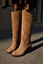 Polia Women's Taba Tutu Real Leather Suede Thick Heel Boots - 6