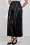 Leather Look Pleated Skirt - Black - 4