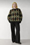 Women's Khaki Sardonlu Baklava Pattern Knitwear Sweater Soft Textured Regular Fit -0027