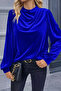 Cobalt Round Neck Long Sleeve Zippered Velvet Fabric Blouse