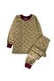 Girl's Beige Color Interlock Fabric Stork Patterned Long Sleeve Pajama Set - 3