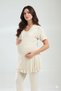 Women's Beige Jacquard Shawl Collar Short Sleeve 3-Piece Special Design Maternity Pajama Set with Dressing Gown - 4
