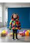 Girl's Colorful Geometric Patterned Hooded Fur Lined Coat