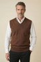 Men's Dad Brown V-Neck Knitwear Sweater Classic Cut Soft Textured - 2