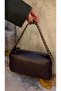 The Moiss Staple Detailed Trok Embroidered Zippered Bitter Brown Hand and Shoulder Women's Bag - 4