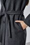 Women's Anthracite Belted Buttoned Long Coat - 6