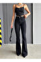 Women's Spanish Black L Stretch Fabric Flare Jean Denim Pants-1
