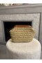 Straw Handmade Women's Handbag with Leather Detailing Cream-Brown - 4