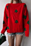 New Year's Special Pine Tree Embroidered Red Knit Sweater - 4