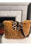 Women's Teddy Plush Handmade Shoulder Bag Coffee Color with Leopard Detail - 3