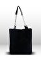 Furry Soft Touch Plush & Leather Women's Black Hand and Shoulder Bag Silver Chain Handle - 2