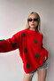 New Year's Special Pine Tree Embroidered Red Knit Sweater