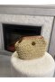 Straw Handmade Women's Handbag with Leather Detailing Cream-Brown - 3