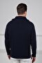 Navy Blue Turtleneck Zippered Corded Fabric Long Sleeve 100% Lamb Wool Men's Knitwear Sweater - 6