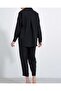 Women's Black Oversize Linen Bottom Top Set 6622 - 6