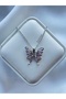 Silver Pink Zircon Stone Butterfly Model Steel Necklace