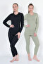 |   Super 2-Piece Camping Women's Thermal Suit Set (Black and Military Green)