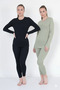 |   Super 2-Piece Camping Women's Thermal Suit Set (Black and Military Green) - 3