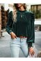 Women's Long Sleeve Turtleneck Drop Detail Velvet Blouse - 3