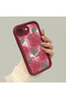 iPhone 16E Compatible Rose Butterfly Patterned Burgundy Silicone Shockproof Case - 2