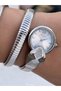 Round Head Stone Snake Watch,Silver Steel Band Women Wristwatch + Bracelet - 4