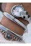 Round Head Stone Snake Watch,Silver Steel Band Women Wristwatch + Bracelet - 6