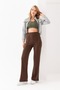 Women's Brown Wide Leg Modal Fabric Leggings Pants Soft Texture Stylish Stretch Fabric Front Ruched - 3