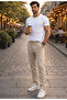 Men's Sand Beige Stretch Fabric Jogger Pants Dobby Elastic Waist Stretch Fabric Casual Regular Fit Trousers - 2