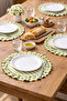Linen Ruffled Placemat American Service 6-Piece Green White Striped 40 cm Round - 4
