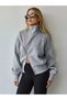 Women's Gray Sleeve Zipper Detailed Sweat Cardigan - 5