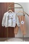 Flower Embroidered 3-Thread Unfelted Bottom Top Girl's Set