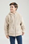 Boy's Plush Thick Textured Welsoft Winter Kangru Pocket Hooded Zipper Sweatshirt Cardigan