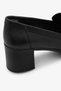 Black Genuine Leather Thick Heeled Women's Loafer Shoes - 8