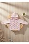 Triple Velvet Seasonal Baby Girl Set with Elephant Printed Shoulder-Fastened Badil and Cardigan - 5